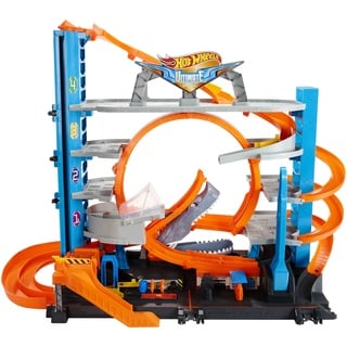 Hot Wheels Garage, Hot Wheels Hai Parkgarage inkl. 2 Spielzeugautos, mit Autorennbahn, Looping Tracks, Auto Spielzeug Aufzug und Platz für +90 Autos, Höhe: 63cm, Spielzeug ab 5 Jahre, FTB69