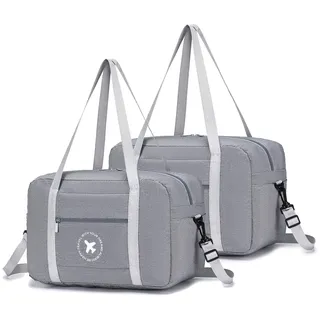 BAGZY Handgepäck 40x20x25 Ryanair Kleine Reisetasche Handgepäck Koffer Nylon Bordgepäck Handgepäck Tasche Sporttasche Faltbar Weekender Sport Fitness Gym (Grau*2)