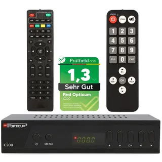 Opticum C200 Full HD Kabel Receiver mit PVR Aufnahmefunktion + Senioren-Fernbedienung, DVB-C Receiver für Kabelfernsehen mit HDMI SCART USB Kabelanschluss für Radio und Fernsehen