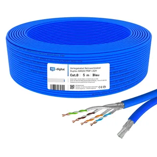 HB-DIGITAL 5m DUPLEX Cat 8.1 Netzwerkkabel Verlegekabel Installationskabel Datenkabel Ethernet LAN Cat.8 40 Gbit/s Kupfer S/FTP 2000 MHz PIMF LSZH Cat8 Halogenfrei RoHS-Compliant AWG 22/1 blau