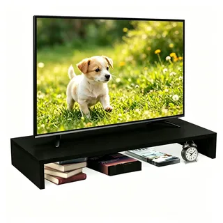Monitorständer Holz, ergonomische Monitorerhöhung für Schreibtisch, passend für PC, Laptop und TV, belastbar bis 20kg, 90x30x15cm, Schwarz