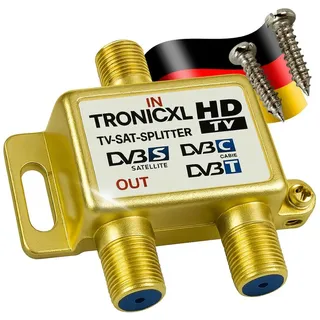 TronicXL Antennenverteiler gold Highend SAT DVBT2 DVBC Verteiler Weiche Splitter F-Buchse zb für Kabelfernsehen Unitymedia