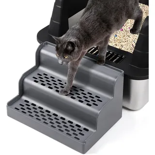 Bartuke Katzenklo-Rampe, 3-stufige Katzentreppe für Katzenklo mit Filterfunktion, herausnehmbare Schale, waschbar und leicht zu reinigen, Filtertreppe für Kätzchen und ältere Katzen (Dunkelgrau)