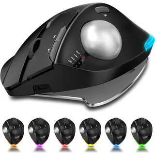 ZELOTES F-33 Trackball Maus kabellos Triple-Mode-BT für 2D/3D, bildschirmübergreifendes CAD-Zeichnen, PS RGB mit programmierbar einstellbar Mausw... - Schwarz