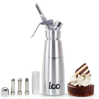 ICO Professioneller Sahnespender 500ml aus Edelstahl - Sahnesyphon für Sahnekapseln - Espuma Flasche für Desserts