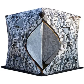 Isoliertes Eis-Angelzelt für 3–5 Personen, Pop-Up-Hub-Form, tragbares Eisfischen, Shanty-Eishaus mit Tragetasche, Thermo-Winter-Eishaus (Größe: 180 x 180 x 210 cm, Farbe: Camouflage)