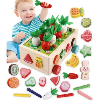 Syvory Montessori Spielzeug ab 1 Jahr, 7-in-1 Karotten ernten Sortier Stapelspielzeug, Montessori-Geschenk, Kinder Holzspielzeug Motorikspielzeug, Lernspielzeug Geschenk für 1-3 Jahre Mädchen Junge