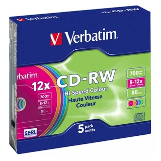 Verbatim CD-RW 700MB 12x Hi-Speed Colour 5er Slimcase