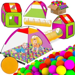 KIDIZ® Spielzelt Spielhaus Babyzelt 200 Bälle Bällebad Kinderzelt | Ideal für Zuhause & im Garten | Tasche | Tunnel (XXL)