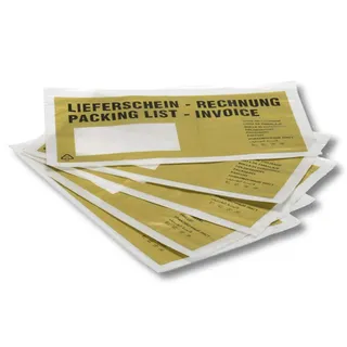 100 Lieferscheintaschen / DIN lang / "Lieferschein-Rechnung" / Farbe: gold