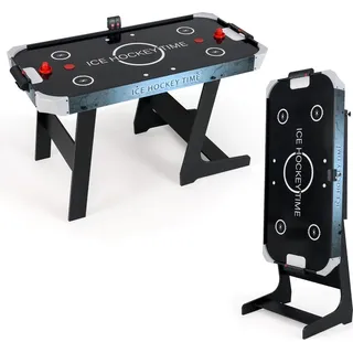 COSTWAY Airhockey Tisch klappbar, Air Hockey Spieltisch elektrisch mit LED-Anzeige, 12V-Motor, 2 Pucks&2 Schiebern, Lufthockey Tisch, 144x68x79 cm - Schwarz