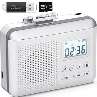 Portable Cassette Player Gracioso tragbarer Kassettenrekorder-Konverter, Kassette zu MP3 über SD-Karte, Kassettenrekorder mit 1000-mAh-Akku, integriertes Mikrofon und Lautsprecher, Kopfhöreranschluss