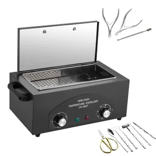 300W Heißluftsterilisator Desinfektion 220°C Sterilisationsgerät Hochtemperatur Sterilisator Desinfektionsschrank für Nagelwerkzeuge, Schönheitssalon, Friseursalon, Timer 1-60 Minuten (Schwarz)