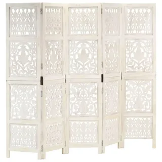 vidaXL Raumteiler Handgeschnitzt Weiß 160×165cm Mango Massivholz