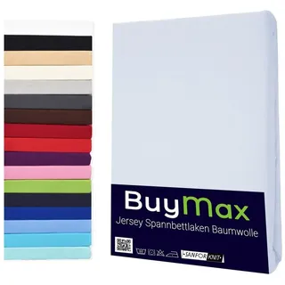 Buymax Spannbettlaken Baumwolle-Jersey 140 x 200 cm weiß
