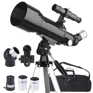 Misilmp Teleskop, inkl. Linsen, Handyhalterung, Tragetasche 70mm Aperture 400mm Refraktor Teleskope für Anfänger & Kinder, Tragbares Stativ Astronomie Erwachsene Fernrohr Telescope (Schwarz)