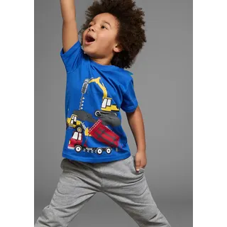 Kidsworld T-Shirt KIDSWORLD "mit coolen BAUMASCHINEN Print", Jungen, Gr. 92/98, blau, Single Jersey, Obermaterial: 100% Baumwolle, bedruckt, Basic, Rundhals, Shirts T-Shirt, Kurzarm, Basic-Passform, bedruckt, Rundhalsausschnitt