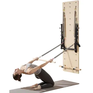 Vevor Pilates Reformer Maschine zur Wandmontage, Pilates-Sprungbrett aus Ahornholz, Trainingsgerät mit Widerstandsfedern Yoga-Fitnesstrainer für Flexibilitätsbalance, Training im Heim-Fitnessstudio
