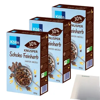 Kölln Müsli Knusper Schoko Feinherb 3er Pack 3x410g Packung usy Block