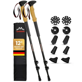 Alpenwert Wanderstöcke Teleskop Trekkingstöcke Nordic Walking Stöcke - Korkgriff zum Wandern (Premium Stöcke, Komplett Set 12 Teile), Wanderstöcke, ultraleicht, mit ergonomischen Korkgriffen