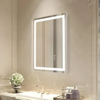 Vevor LED-Badezimmerspiegel Kosmetikspiegel (50 x 70 cm) mit Front- und Hintergrundbeleuchtung, beschlagfreier Spiegel, stufenlos dimmbarer Badezimmerspiegel mit 3 Farbtemperaturen, Wandmontage