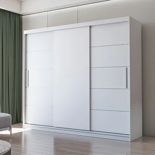 fabryka mebli idźczak Schwebetürenschrank, Kleiderschrank, Schrank 250cm ohne Spiegel Weiß/Weiß Alba - Weiß