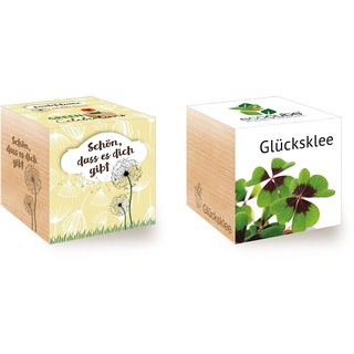 Feel Green Celebrations Ecocube, Holzwürfel Mit Lasergravur «Schön, DASS Es Dich Gibt» & Feel Green 296275 Ecocube Glücksklee, Nachhaltige Geschenkidee (100% Eco Friendly), Grow Your Own/Anzuchtset