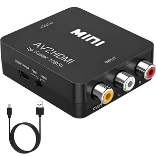 GANA RCA auf HDMI Konverter – AV (CVBS) zu HDMI Adapter, 720p/1080p@60Hz | USB-Strom, PAL/NTSC/SECAM, kompatibel mit PS2/PS3/Xbox/Wii/N64/VHS/VCR/DVD/Set-Top-Box, für TV/Monitor/Beamer