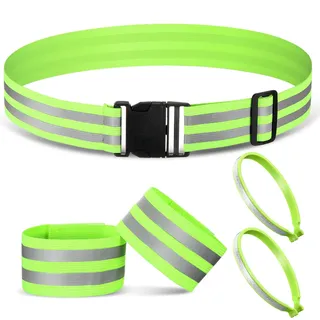 Boyiee Reflektorbänder Set inklusive Reflektierende Armbinde Reflektierender Sicherheitsgürtel Hosenklammer Reflektoren Joggen Set für Radfahren Joggen Wandern(Neon Grün)