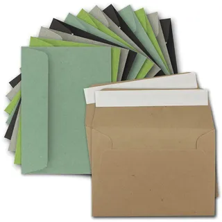 50x Vintage-Umschläge DIN B6 125 x 176 mm Kraftpapier - Farbenmix Paket - Recycling Kuverts mit Haftklebung - UmWelt by GUSTAV NEUSER