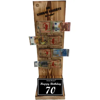 Originelle lustige Geldgeschenke zum 70. Geburtstag Geschenkideen für Männer und Frauen - Mausefalle Text s/w Happy Birthday 70 Geburtstag