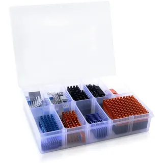 GeeekPi 102 PCS (12 verschiedene Größen) Kühlkörper Kit mit leitfähigem Klebeband, Aluminium Kühlkörper Kühler und Kupfer Kühlkörper für Raspberry Pi A B B+ 2/3/4