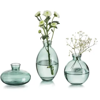 Kleine Vasen Für Tischdeko Vintage Handmade, 3 Teilig Mini Vase Glas Grün Blumenvase Modern Set Verschiedene Groessen Schlanke Hydroponic Glasvase Fuer Blumen Deko Hochzeit Tisch Wohnzimmer Couchtisch