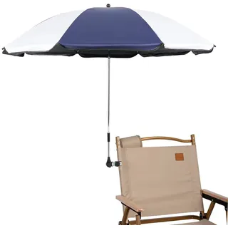 GRANDMEI Sonnenschirm für Stuhl,mit Verstellbarer Klemme,UPF 50+,mit Regenschirm Klammer Befestigung für Terrassenstühle,Strandstühle,Rollstühle und Golfwagen (weiß/Blau)