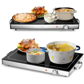 Costway 56 x 36cm Warmhalteplatte elektrisch Speisewärmer von 50°C bis 120°C, Temperaturregler, Buffetwärmer Edelstahl Warmhaltegerätmit Heizplattenfunktion