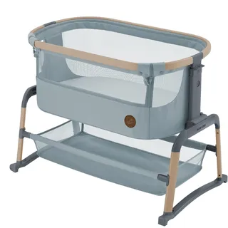 Maxi-Cosi Iora Air Beistellbett Baby, Co-Sleeper mit Allround-Netzgewebe, 0–6 Monate (9 kg), Schaukelmodus,5 Höhenstufen, Leichtes Schieben, Leicht zu Tragen, 2 Räder, Beyond Grey