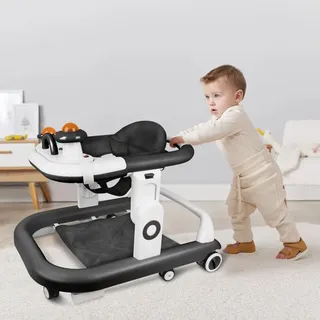 3 in1 Baby Lauflernhilfe,Lauflernwagen Klappbar mit Musik,Spiel- und Lauflernwagen mit Spielecenter Esstisch,Gehfrei Babywalker ab 6 Monate Schwarz - Schwarz