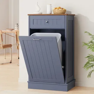 Anunweldo Kommode für Mülleimer 37L, Küchenschrank mit 1 Schubladen, Kücheninsel Küchenkommode mit Arbeitsplatte, Schrank für Küche ohne Mülleimer (Blau)