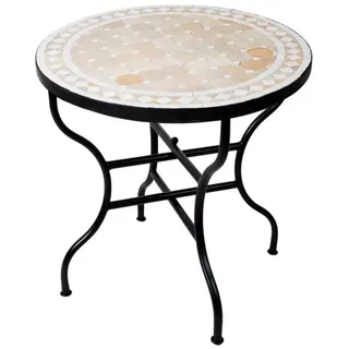 Marrakesch Orient & Mediterran Interior Gartentisch Marokkanischer Mosaiktisch Marrakesch Natur Weiss 80cm, Handarbeit, Handarbeit weiß