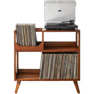 Crosley Furniture Asheville Mid-Century Modern Media Console Record Player Stand Storage for Vinyl Records Walnut Medium