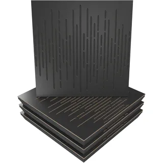 Akustikplatte, Motiv: Wave, 4 Stück, Schallabsorption, 50 x 50 x 5 cm, Absorption, Diffusion, Reflexion, Schalldämmung, Isolierung, Holz, perforiert, laminiert: Wave, schwarz