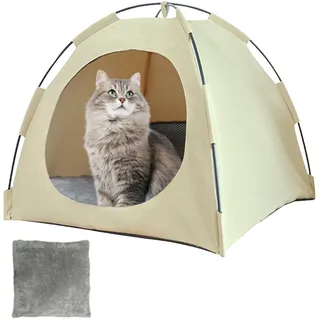 CEWROM Katzenzelt große Katze, Hundehöhle kleine Hunde, Katzenhöhle große Katzen Katzenhaus Indoor, Tragbares Katzenzelt für Katzen aus Atmungsaktivem Material, Waschbar & Leicht Katzentipi (Gelb, M)