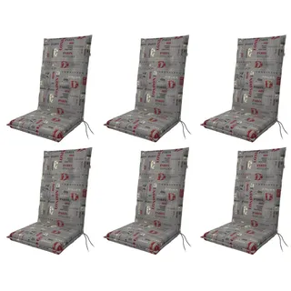 Gardissimo Hochlehnerauflage 6 er Set 1112 Gartenstuhl Auflagen Kissen Polster Hochlehner grau, (Spar-Set, 6 St., 6 Auflagen), für Hochlehner-Stühle UV-beständig inkl. Bindebänder und Haltebänder grau