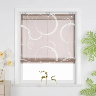 Joyswahl Raffrollo ohne Bohren Lichtdurchlässig Raffgardinen Braun 130x80 | Voile Ösenrollo mit Hakenaufhängung, Fenster Vorhänge für Fenster mit Ösen, Wohnzimmer, 1 Stück, Fensterrollo innen modern