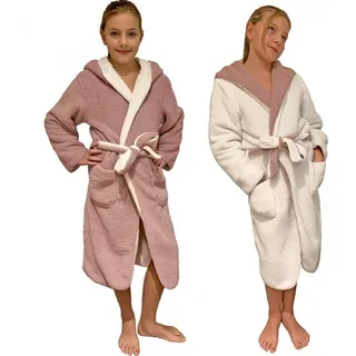 HOMELEVEL Kinderbademantel Kuschelfleece Bademantel für Kinder - Sherpa - Wende-Design, Polyester weiß 146/152 | 34,00 cm