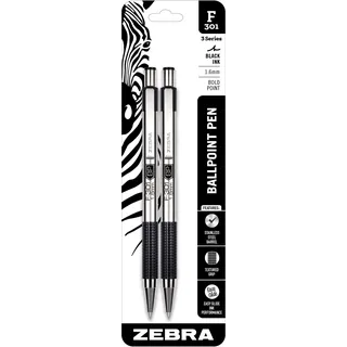 Zebra Textil F-301 Stainless Steel Ballpoint Pen 1.6mm 2/Pkg-Black