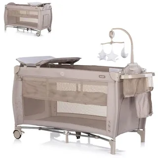 Chipolino Reisebett Bella 2 Ebenen seitlicher Eingang Musikmobile Wickelauflage beige grau