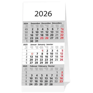 Adina 2026 ADINA Kleiner Aufstellkalender Dreimonatskalender für den Schreibtisch 1 Stück weiss