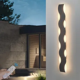 GZZBMY Dimmbar Außen Wandleuchte Modern Wandlampe mit Fernbedienung Minimalistisch Wasserdichte LED Außenlampe Schwarz Wohnzimmer Außenwandleuchte Treppe Garten Innenhof (Dimmbar,40CM)
