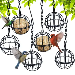 6 Stück Meißenknödelhalter Vogelfutterstation,Meisenknödelhalter zum Aufhängen,Futterspender Vögel,Futterspender für Wildvögel,Futtersäule mit Dach,Vogelfutterstation mit Klappdeckel